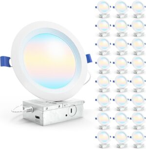 Sunco 24 Pack 6 Inch LED Recessed Light, Ceiling Canless Recessed Lights, Baffle Trim, 1200 LM, 14W, Selectable CCT 2700K/3000K/4000K/5000K/6000K, Dimmable with Junction Box