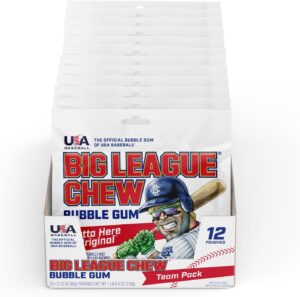 Big League Chew Outta Here Original Bubble Gum - Classic Ballpark Flavor | Perfect for Baseball Games, Teams, Concessions, Parties, and More | Pack of 12 Bags (2.12oz Each)