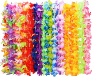 Arrowom 24pcs Hawaiian Leis Bulk Luau Party Silk Flower Necklace Colorful Tropical Hawaiian Bulk Hula Dance Party Decor Flower Leis Summer Beach Pool Party Decorations Favors Supplies